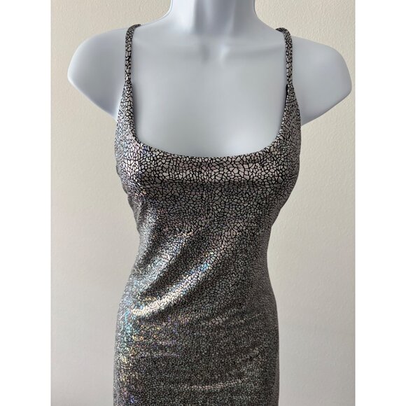 Y2K Dress Large Shimmer Metallic BodyCon Night Out Disco Futuristic Cyberpunk - Picture 14 of 14